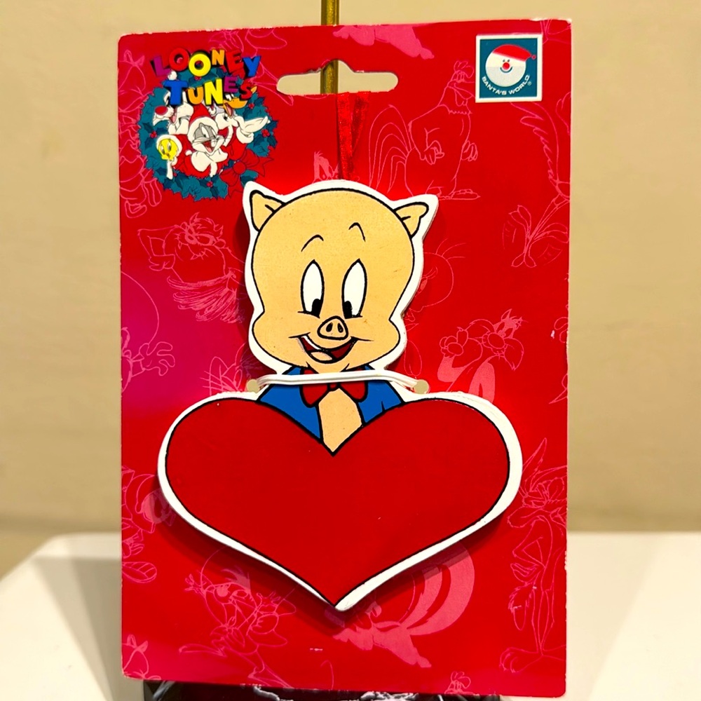 Vintage Santa's World 96 Kurt Adler Looney Tunes Porky Pig Red Heart Ornament